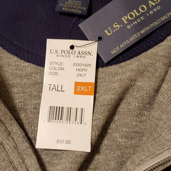 NWT U.S. Polo Gray Half Zip Pullover Sweater Size 2XL Tall - Picture 4 of 5
